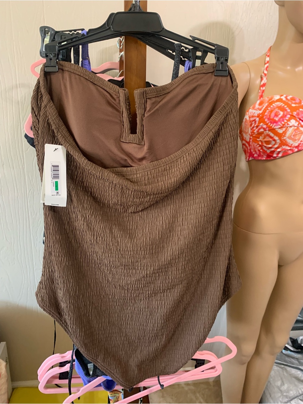 DKNY Brown Strapless Textured One-Piece Swimsuit - Picture 2 of 5